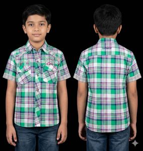 Green Plaid Short Sleeve Shirt