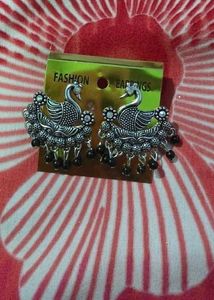 Silver Peacock Jhumka Earrings