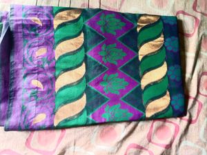 Soft silk cotton blend green gold zari sare
