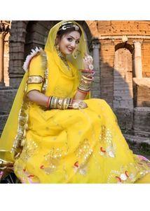Vibrant Yellow Embroidered rajputi poshak Lehenga