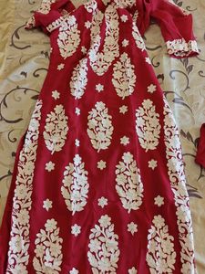 Beautiful Red Kurta with White Embroidery