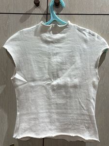 White Ribbed Sleeveless Mock Neck Top