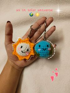 Cute Crochet Sun & Earth Keychain Set ☀️ 🌍