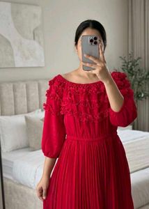 Charming Red Ruffle Dress