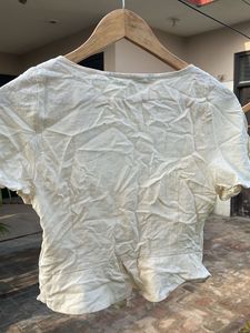 Cream Linen Blend Cropped Top