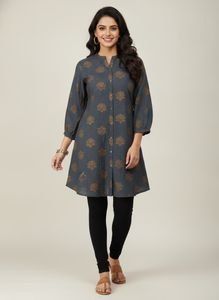 Charcoal Floral Print short Kurti