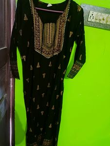 Black Printed Cotton Kurta
