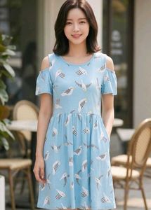 💞Cute Bird Print Cold Shoulder Dress