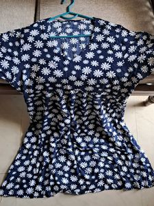 Navy Blue Floral Print Midi Dress