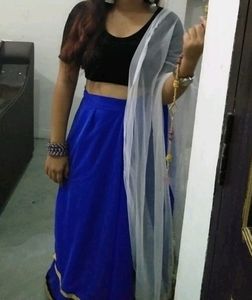 Royal Blue Lehenga Golden Lace With Black Blouse