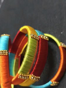 Colorful Silk Thread Bangles - Set of Three