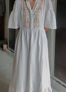 Embroidered White Midi Dress