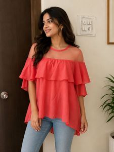 Chic Coral Ruffle Dress