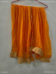 Bright Orange Dupatta with Golden Border