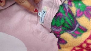 White And Peach Colour Woolen Top