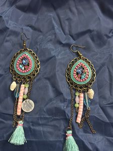 Blue Colour Western Dress Earrings Firozi colou