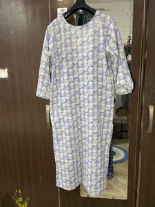 Blue Floral Print Cotton Kurta