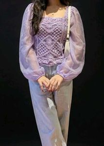 Purple Crochet Puff Sleeve Top