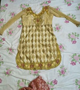 Elegant Gold &amp; Red Kurta Set