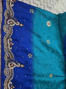 Beautiful Teal &amp; Blue Embellished Saree