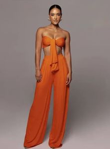 Orange Two-Piece Wide-Leg Pant Set