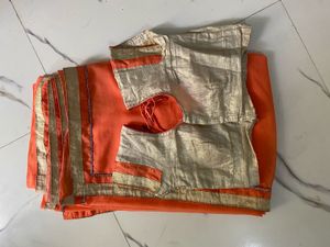 Elegant Orange Saree with Golden Border