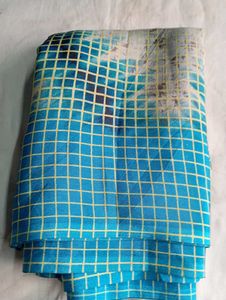 used Stylish Blue & Yellow Checkered saree