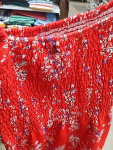 Red Floral Smocked Puff Sleeve Top