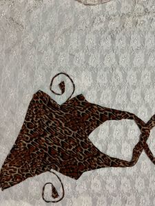 Leopard Print Halter Neck y2k asymmetrical Top