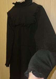 Black Ruffle Neck Long Sleeve Dress