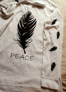 Men's White Feather Print Long Sleeve Tee