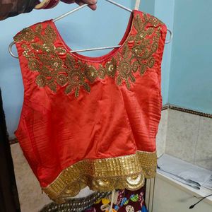 only today offer Coral Lehenga Choli with Gold Emb
