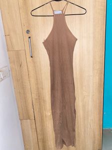 Ribbed Knit Maxi Dress with High Slit