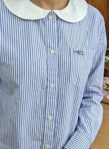 Blue and White Striped Collared Top