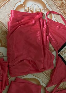 Red Satin Lace Trim Gown