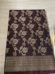 Maroon Cotton-Blend Saree with Floral Jacquard