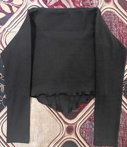 Chic Black Ribbed Square Neck Top