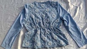 brand new(savana)patchwork blue Puff Sleeve Top
