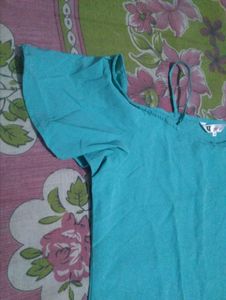 Teal Cold Shoulder Top