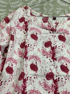 Chic White &amp; Pink Printed Kurta