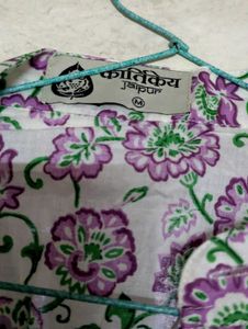 Mens White Kurta Flower Print