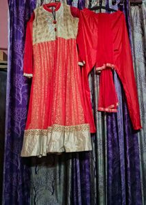 Red &amp; Gold Anarkali Suit with Dupatta