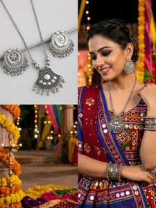 Boho Silver Oxidised Necklace & Earring Set
