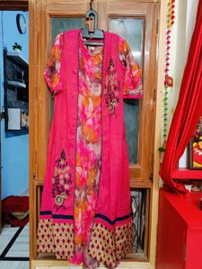 🇳🇿💫🎀Vibrant Pink &amp; Orange Floral Kurta Set