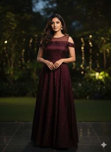 Elegant Maroon Embellished Ethnic Gown