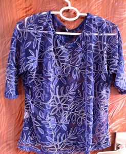 Elegant Blue Floral Lace Blouse