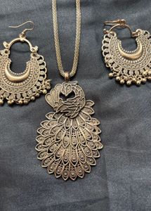 Oxidised Peacock Jewellery Set