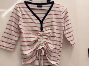 Striped Ruched Drawstring Top
