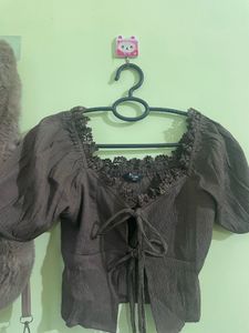 Smocked Lace Trim Puff Sleeve Top