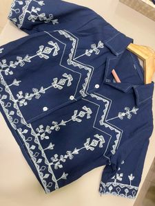 Embroidered Navy Blue Kurta